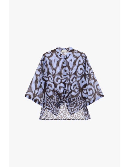 Camisa Estampada com Nó Frontal e Mangas Amplas Dixie