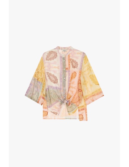 Camisa estampada paisley com nó frontal Dixie