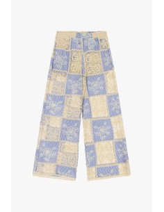 Calças Palazzo Patchwork com Inserções em Renda Dixie