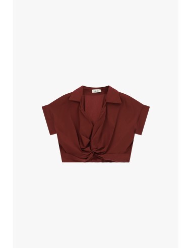 Top cropped com nó frontal e mangas curtas Dixie