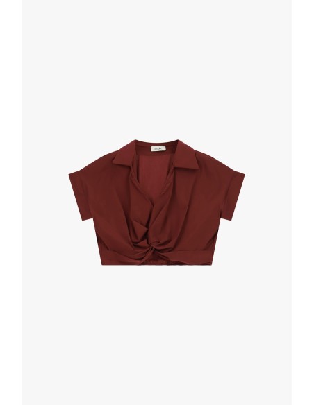 Top cropped com nó frontal e mangas curtas Dixie