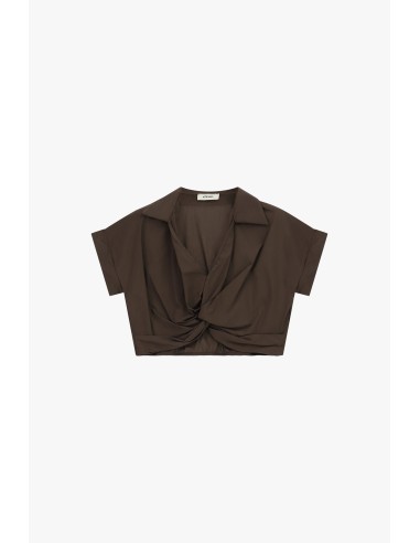 Top Cropped com Nó Frontal e Mangas Curtas Dixie