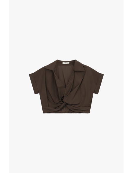 Top Cropped com Nó Frontal e Mangas Curtas Dixie
