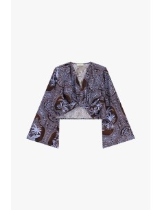 Top Cropped Estampado Paisley com Mangas Amplas Dixie