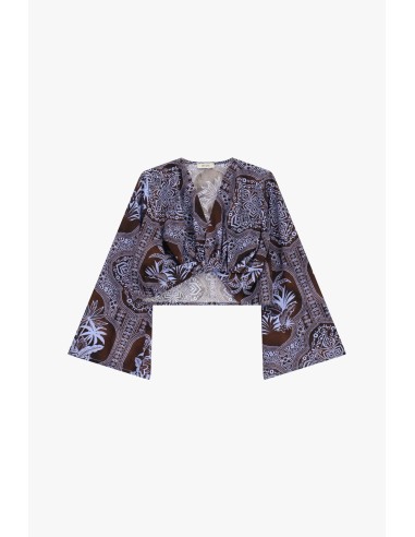 Top Cropped Estampado Paisley com Mangas Amplas Dixie