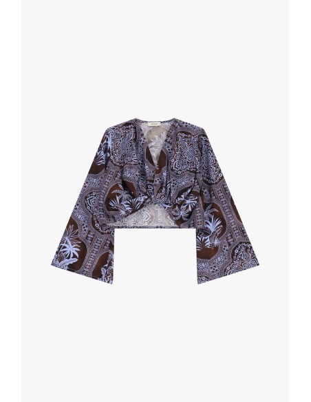 Top Cropped Estampado Paisley com Mangas Amplas Dixie