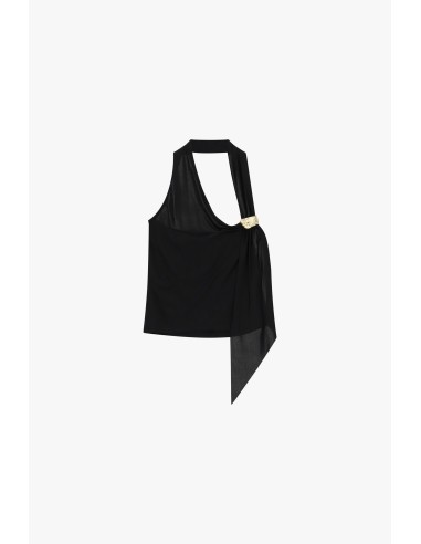Top Assimétrico Detalhe Joia Broche Dixie