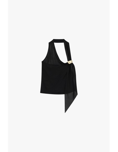 Top Assimétrico Detalhe Joia Broche Dixie