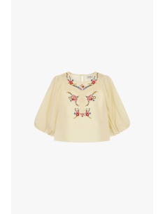 Top com mangas largas e bordado floral Dixie