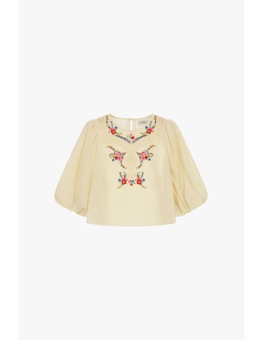 Top com mangas largas e bordado floral Dixie