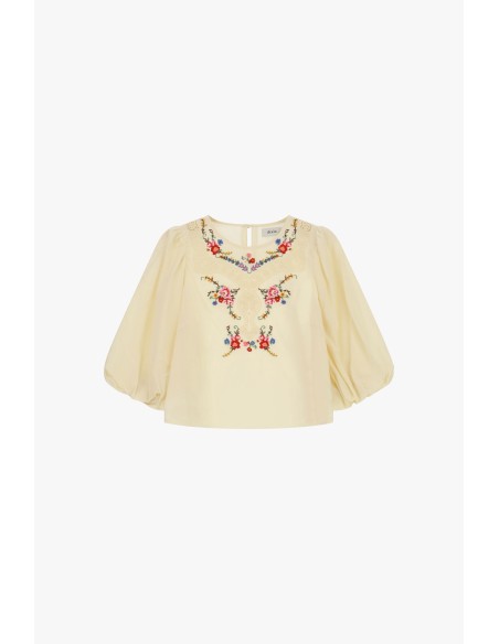 Top com mangas largas e bordado floral Dixie