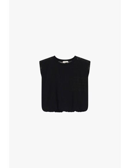 Top com ombros largos e bolso perfurado Dixie