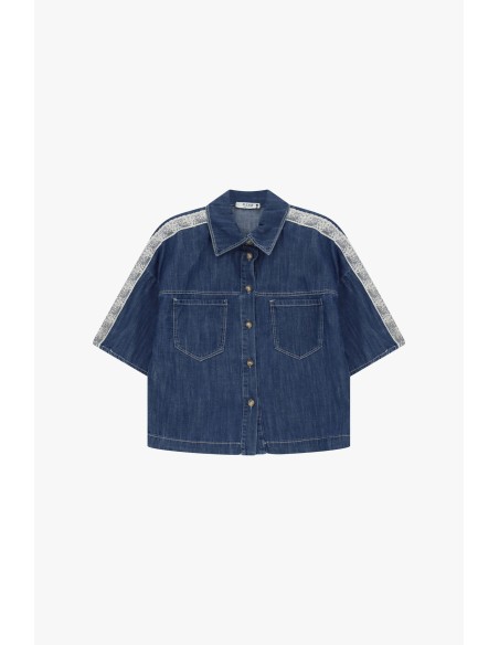 Camisa Ganga Mangas Curtas com Perfis Estampados Please