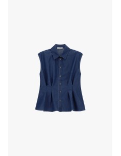 Camisa sem mangas com pregas frontais e botões Please