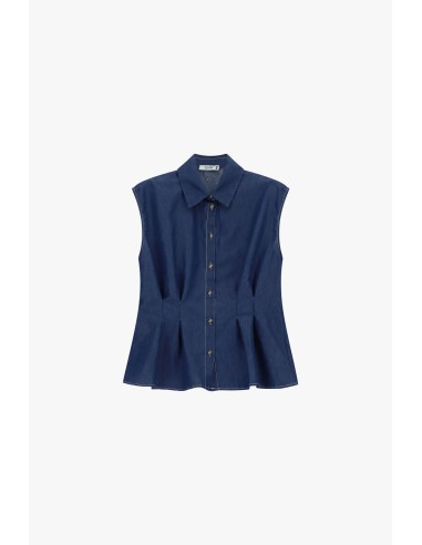 Camisa sem mangas com pregas frontais e botões Please