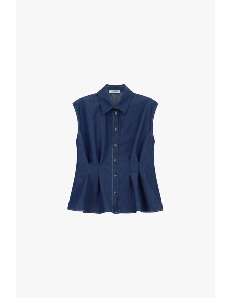 Camisa sem mangas com pregas frontais e botões Please