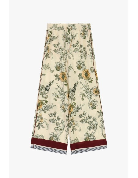 Calças Palazzo com Estampa Floral e Faixa Contrastante Please