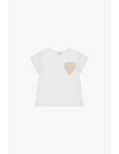 T-shirt de mangas curtas com bordado de coração na frente Please