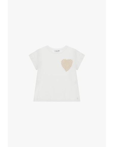 T-shirt de mangas curtas com bordado de coração na frente Please