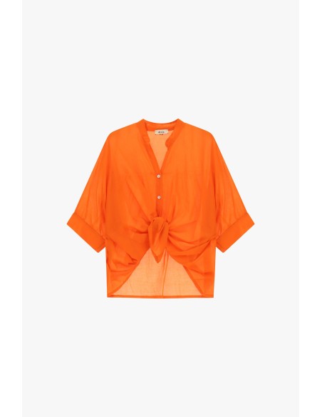 Camicia Cropped Con Nodo Frontale E Maniche Risvoltate Dixie - Vest...