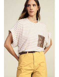 T-Shirt A Righe Con Tasca Applicata Paillettes Dixie - Vestiti Firm...