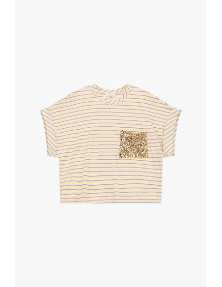 T-shirt às riscas com bolso aplicado de lantejoulas Dixie