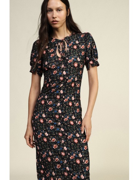 Vestido midi estampado floral com decote em V Dixie