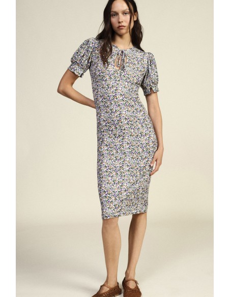 Vestido Midi Estampado Floral Com Mangas Curtas Dixie