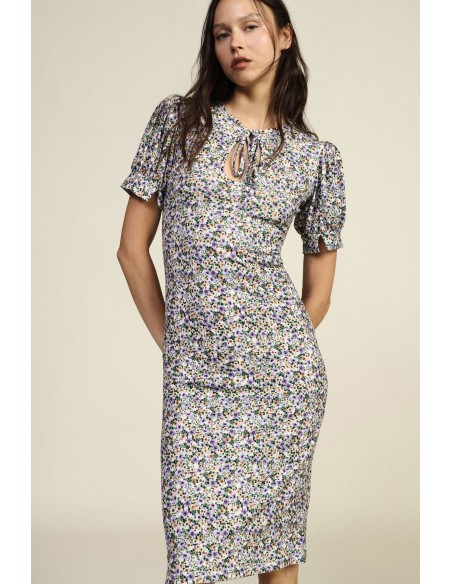 Vestido Midi Estampado Floral com Mangas Curtas Dixie