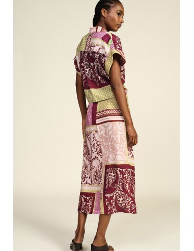 Saia Midi Fantasia Patchwork con Drapeado Dixie