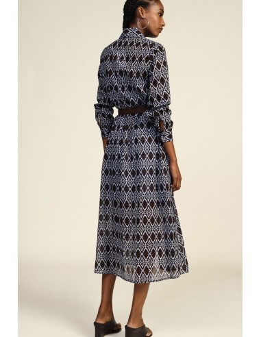 Vestido Longo com Estampa Geométrica e Cinto em Tecido Dixie