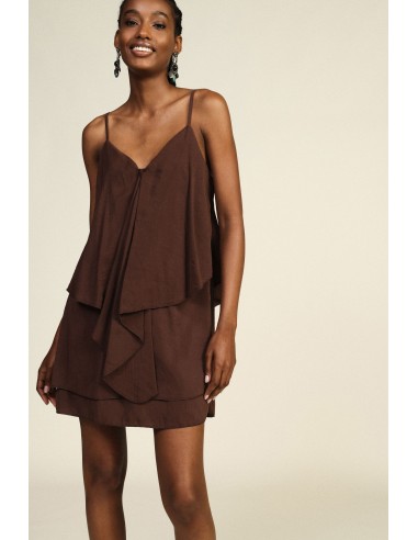 Vestido Curto com Folhos e Alças Finas Dixie