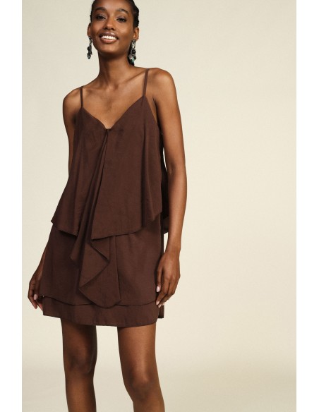 Vestido Curto com Folhos e Alças Finas Dixie