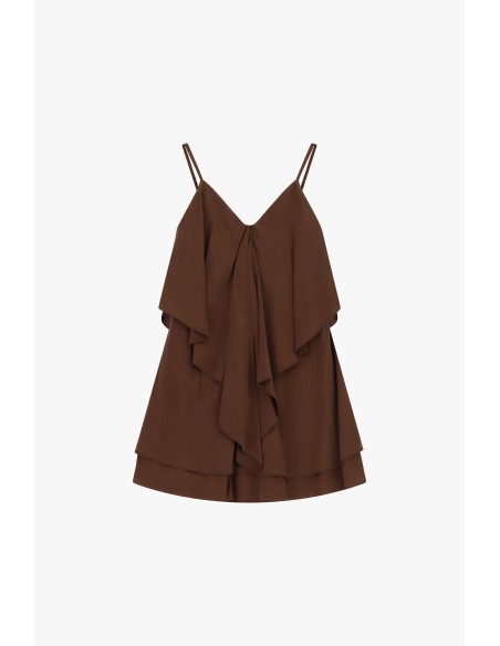Vestido Curto com Folhos e Alças Finas Dixie