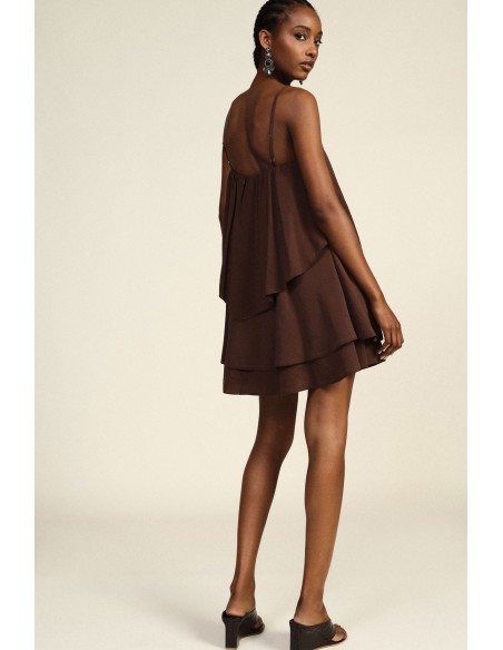 Vestido Curto com Folhos e Alças Finas Dixie