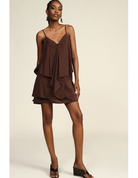 Vestido Curto Com Folhos e Alças Finas Dixie