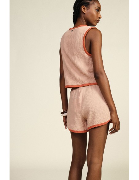 Shorts Bordados Com Cintura Elástica Perfis Em Contraste Dixie