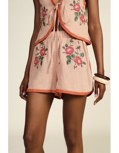 Shorts Bordados com Cintura Elástica e Pormenores em Contraste Dixie