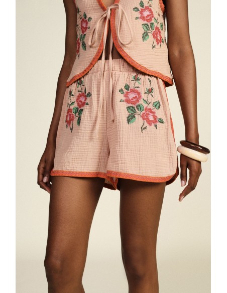 Shorts Bordados com Cintura Elástica e Pormenores em Contraste Dixie