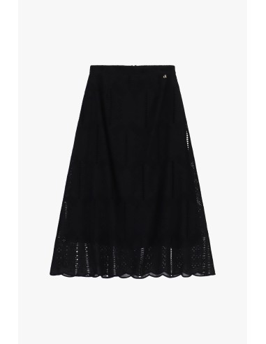 Saia midi rodada com bordado ajourado Dixie
