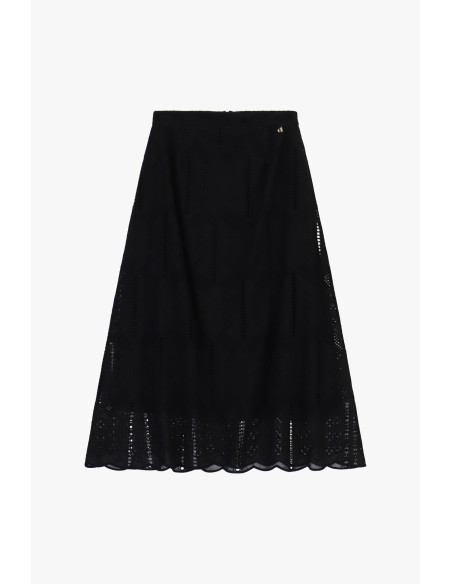 Saia midi rodada com bordado ajourado Dixie