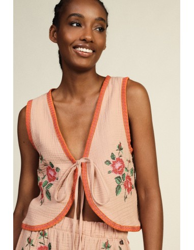 Colete com acabamentos contrastantes e bordados florais Dixie
