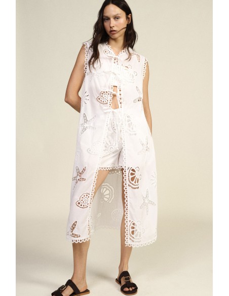 Top Sem Mangas Com Bordados Vazados Decorativos Dixie