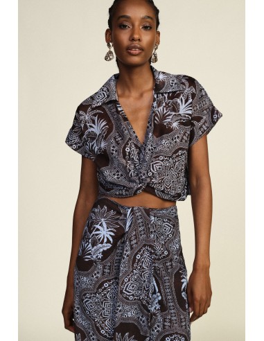 Top cropped fantasia paisley com nó frontal Dixie