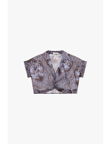 Top cropped com estampa paisley e nó frontal Dixie