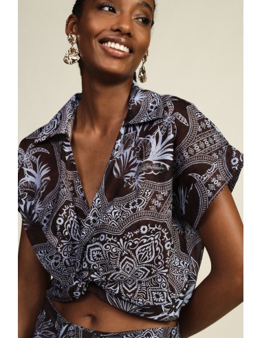 Top cropped com estampa paisley e nó frontal Dixie
