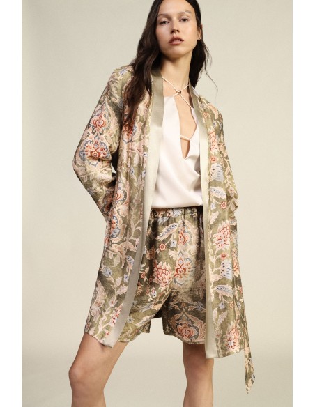 Casaco duster com estampa floral e cinto Dixie
