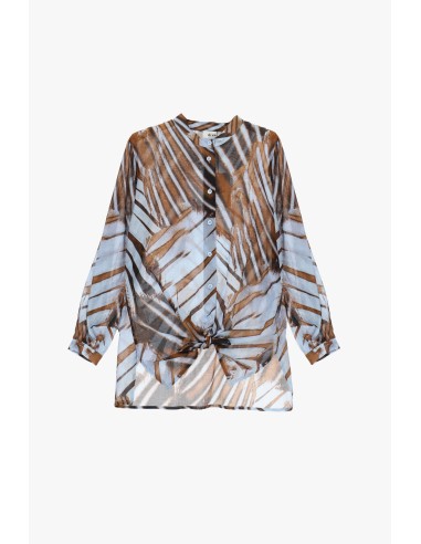 Camisa Estampada Com Nó Frontal E Gola à Coreana Dixie