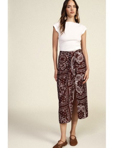 Saia Longa com Estampa Paisley e Fenda Frontal Dixie
