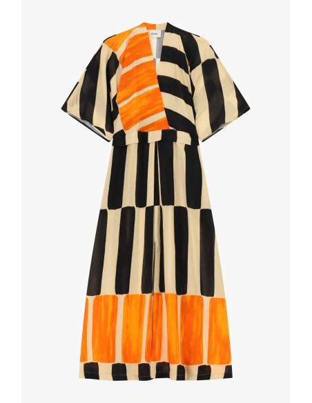 Vestido Longo Com Estampa Geométrica E Mangas Amplas Dixie